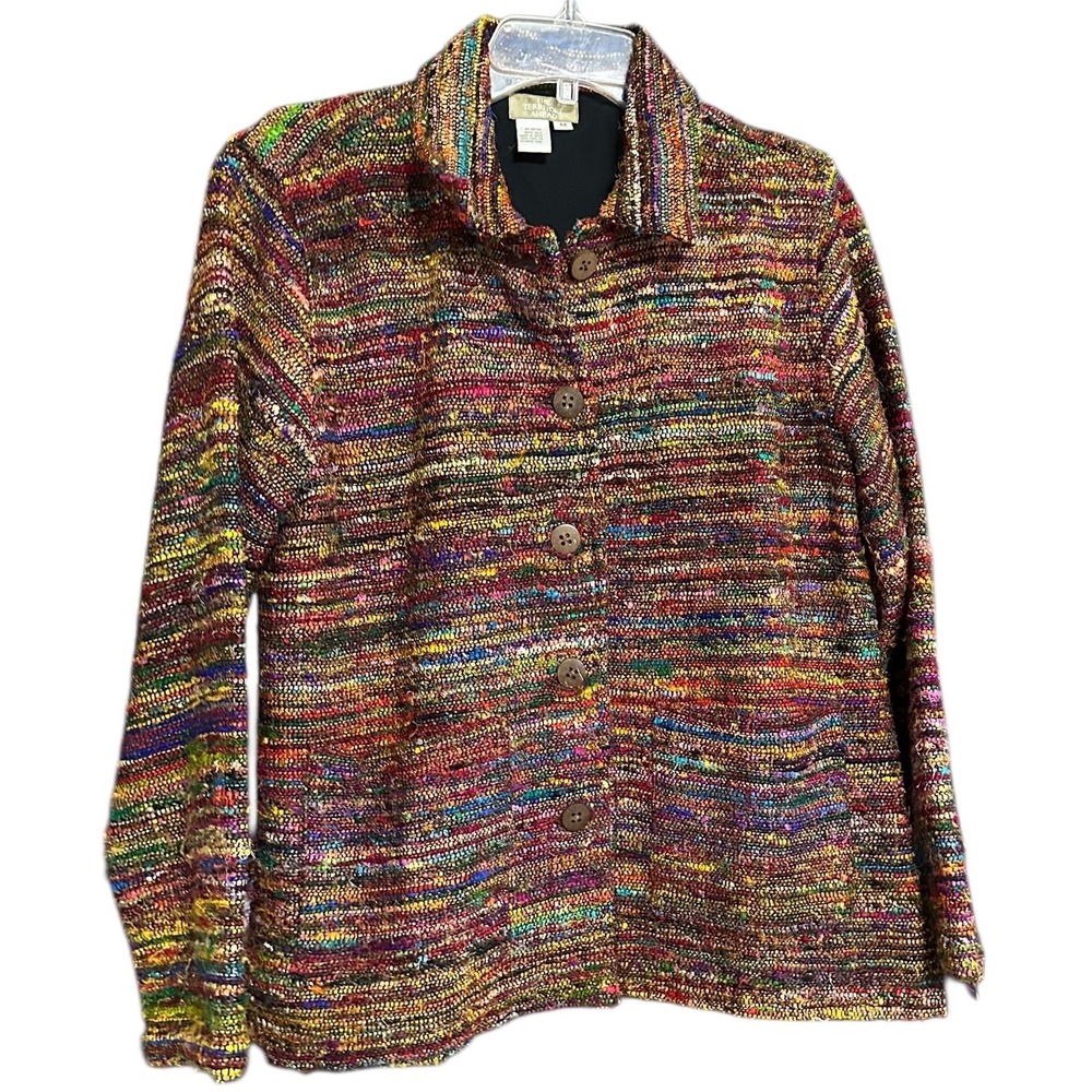The Territory Ahead Womens Medium 100% Silk Rainbow Textured Button Front Jacket